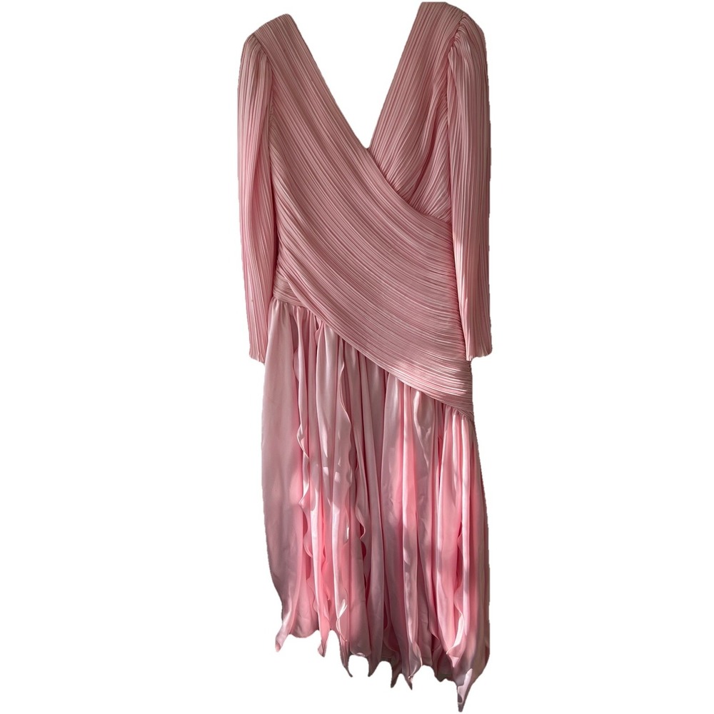 Vintage Light Pink Sunburst High/Low Chiffon Striped Dress Ruffle‎ Waterfall S 6
